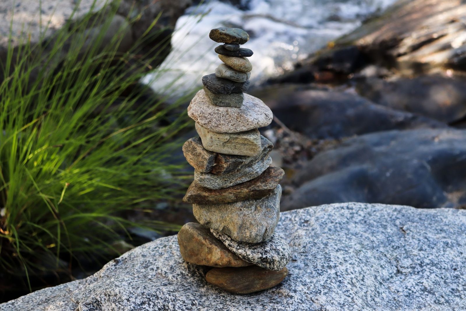 Smooth stones balanced in a quiet stack